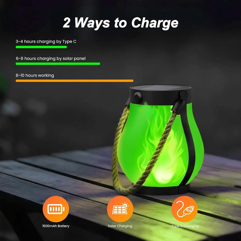 Hompavo Gen2 Solar Lanterns Outdoor Waterproof with Realistic Flickering Flame, Dual Charging (USB/Solar) & 2 Modes - Decorative Hanging/Table Lights for Patio Garden Porch Halloween Decor, 2/Green - Image 4